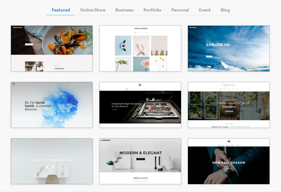Weebly templates page